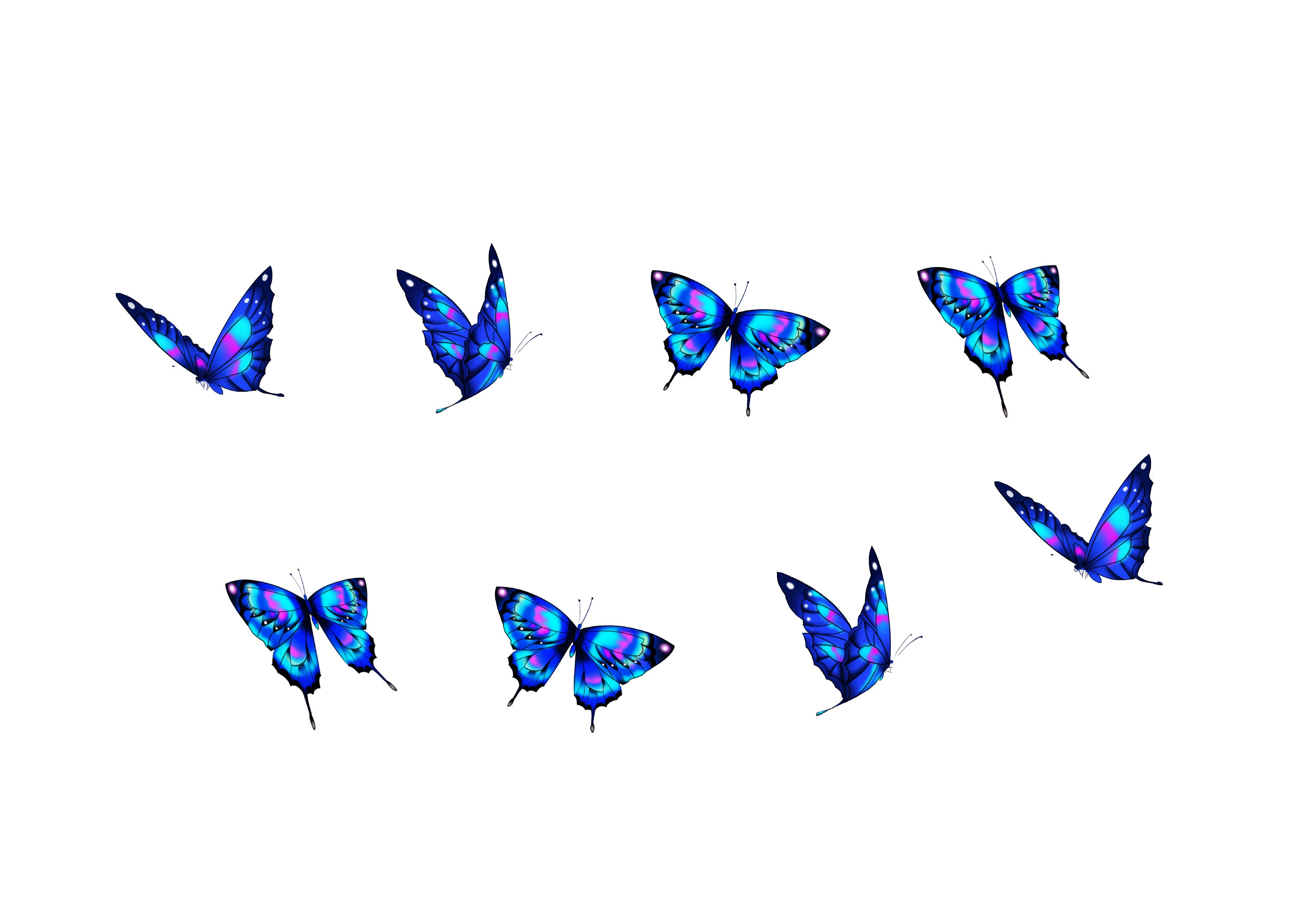 蓝色的蝴蝶自在的飞舞透明PNG素材