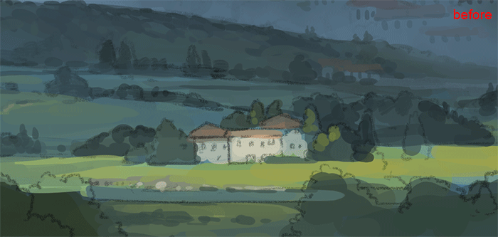 吉田诚治插画教学(3.上色_从远景到近景:1)