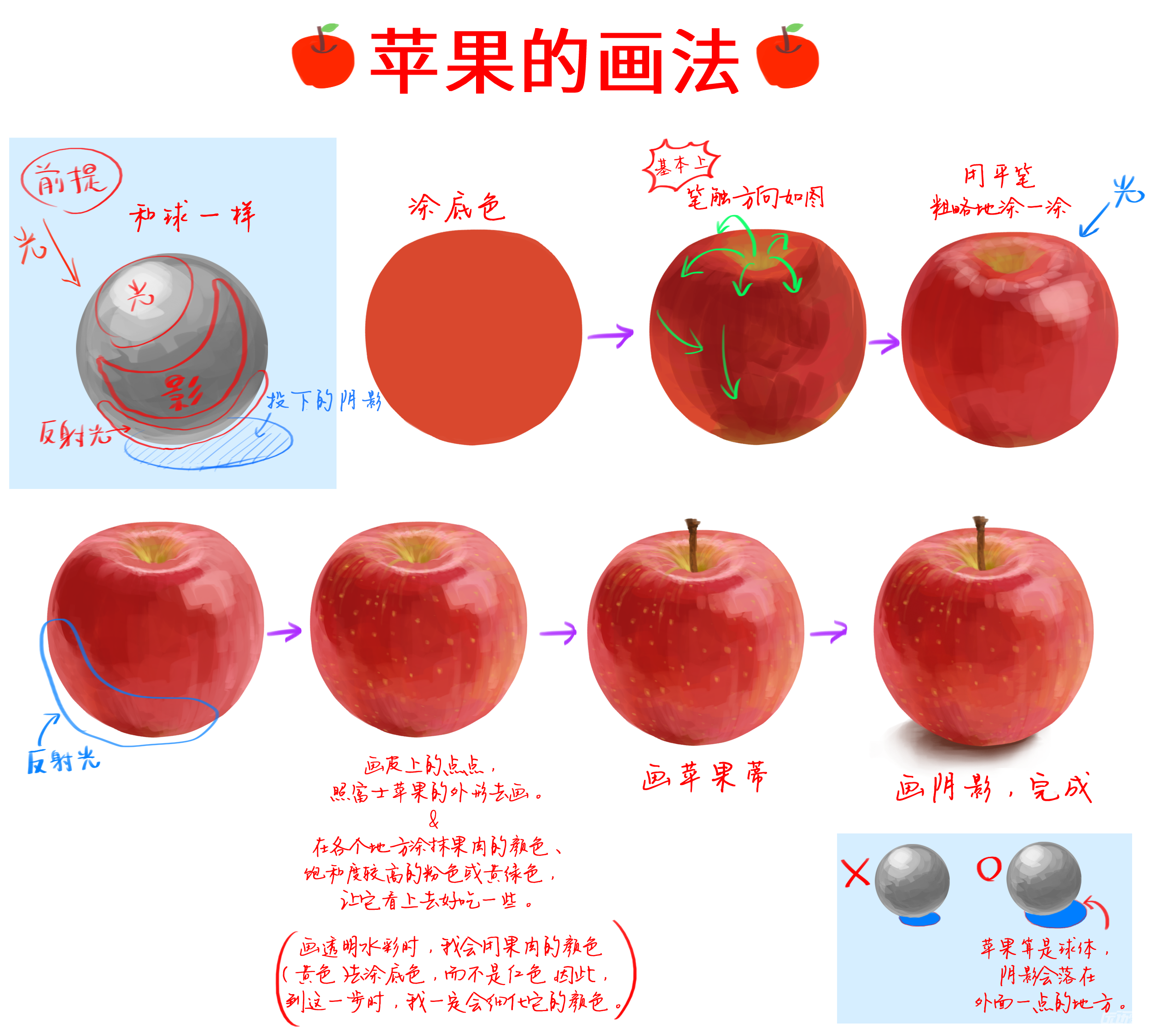 苹果色彩画法步骤图片