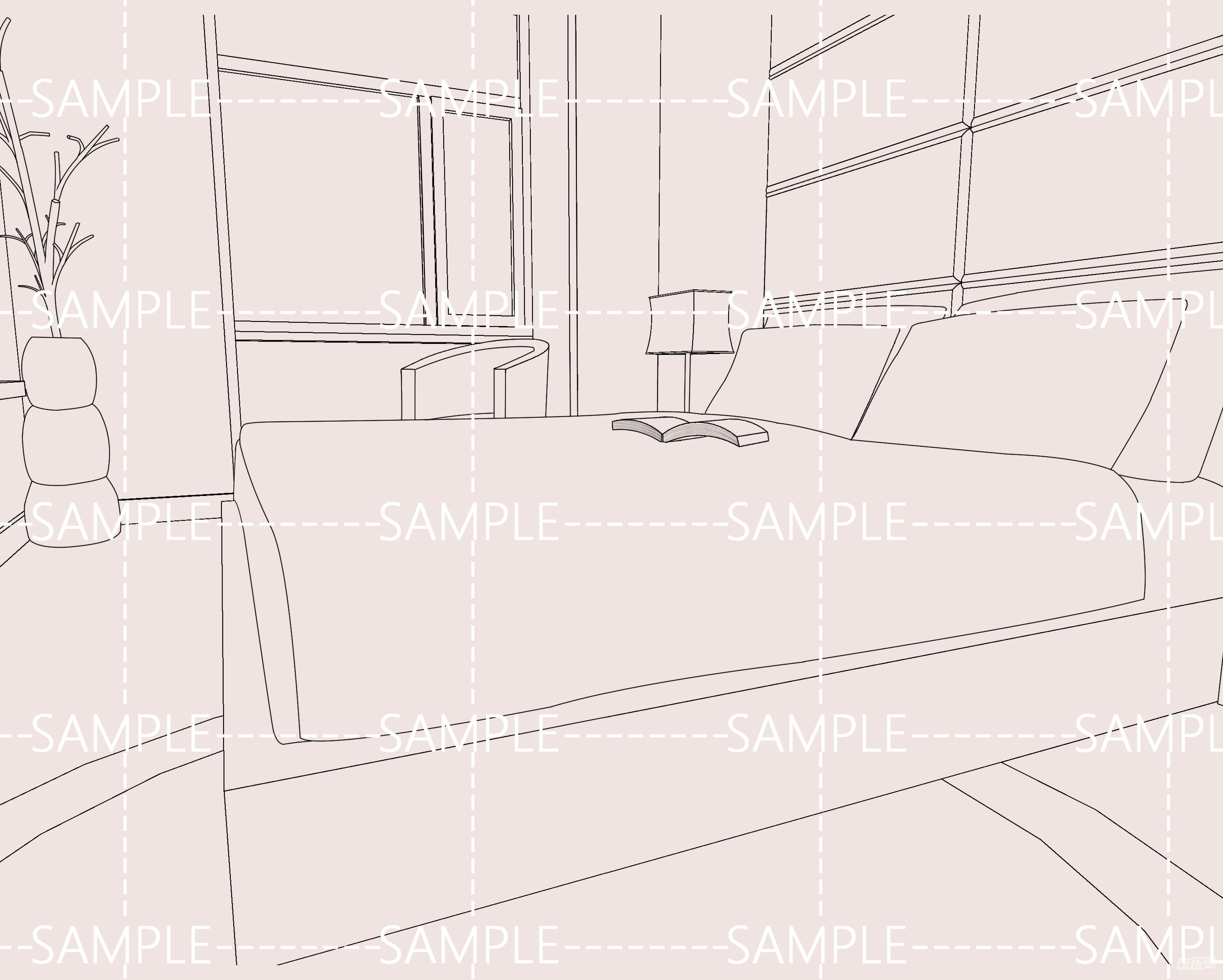 卧室线稿第3版共10张免扣图封闭线条薄野雾
