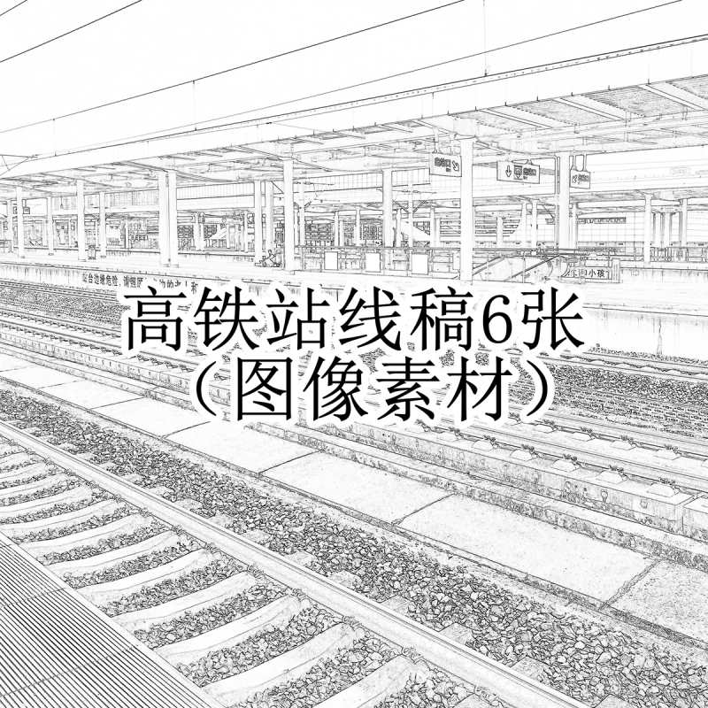 高铁站线稿6张图片素材