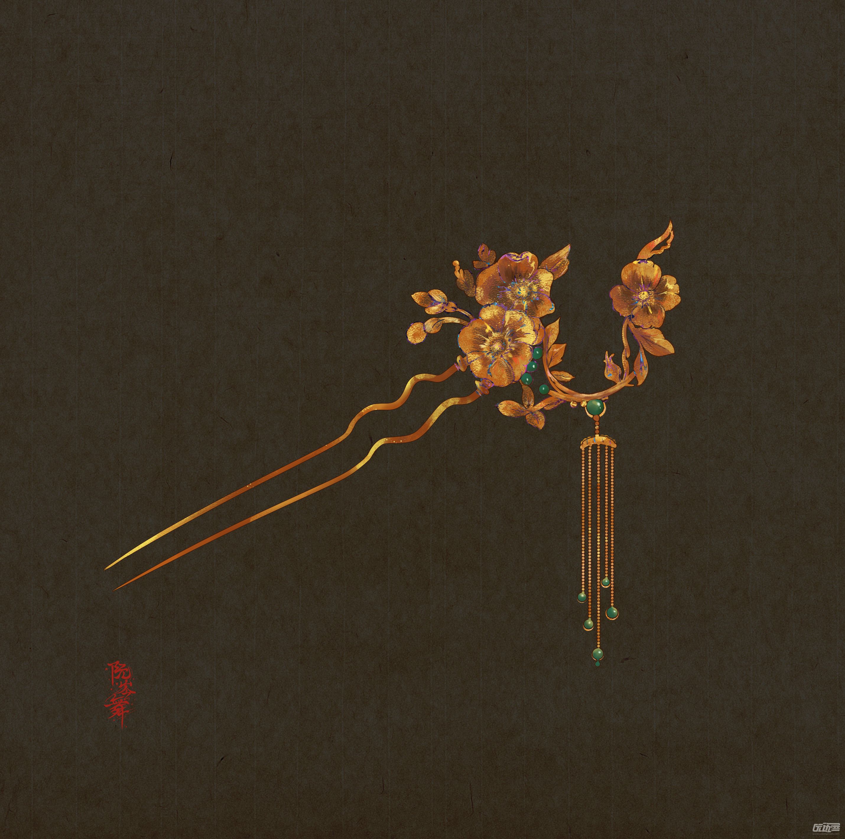 中国古风蝴蝶红宝石发簪图片_装饰图案_设计元素-图行天下素材网