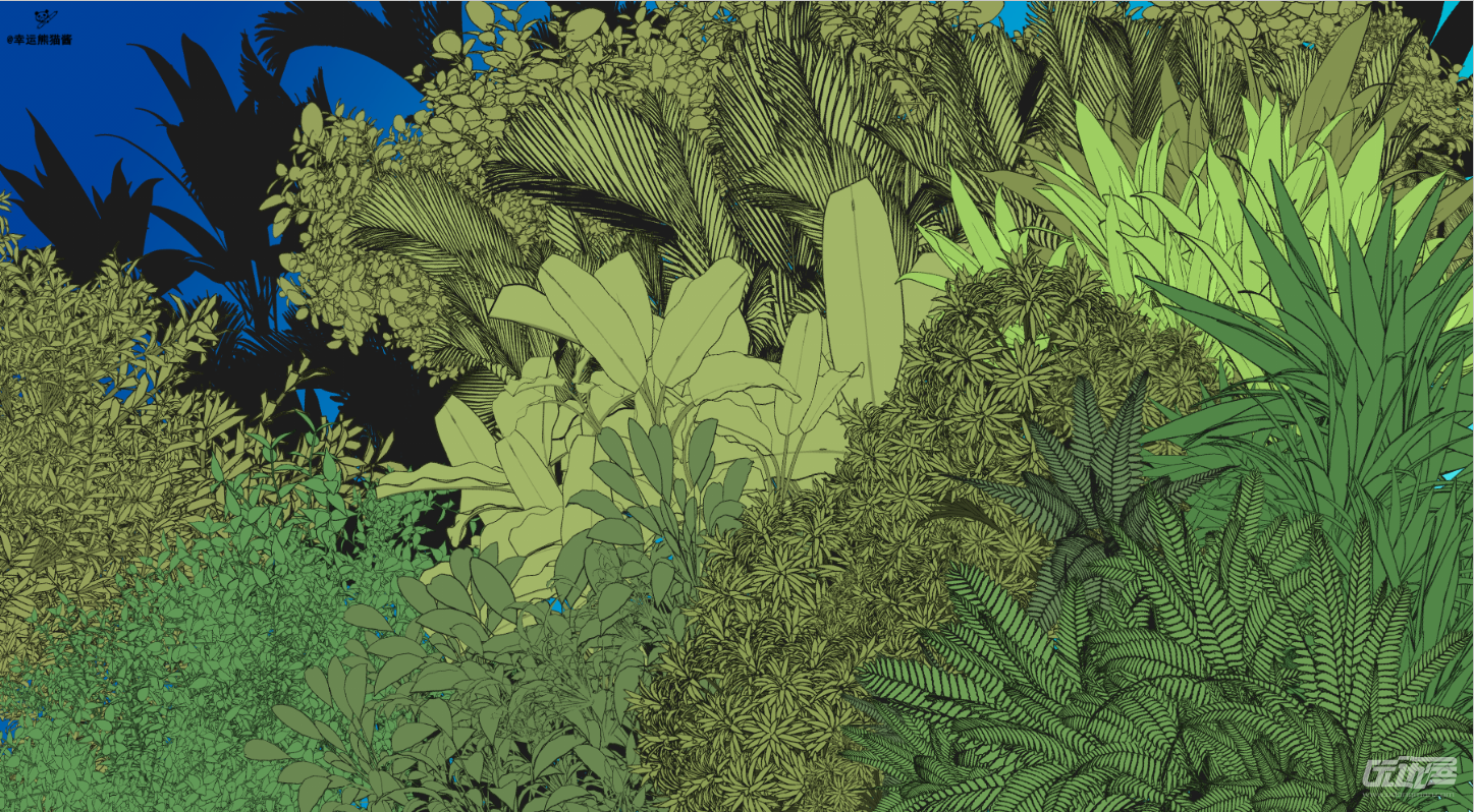 双色万能角度热带植被漫画插画笔刷