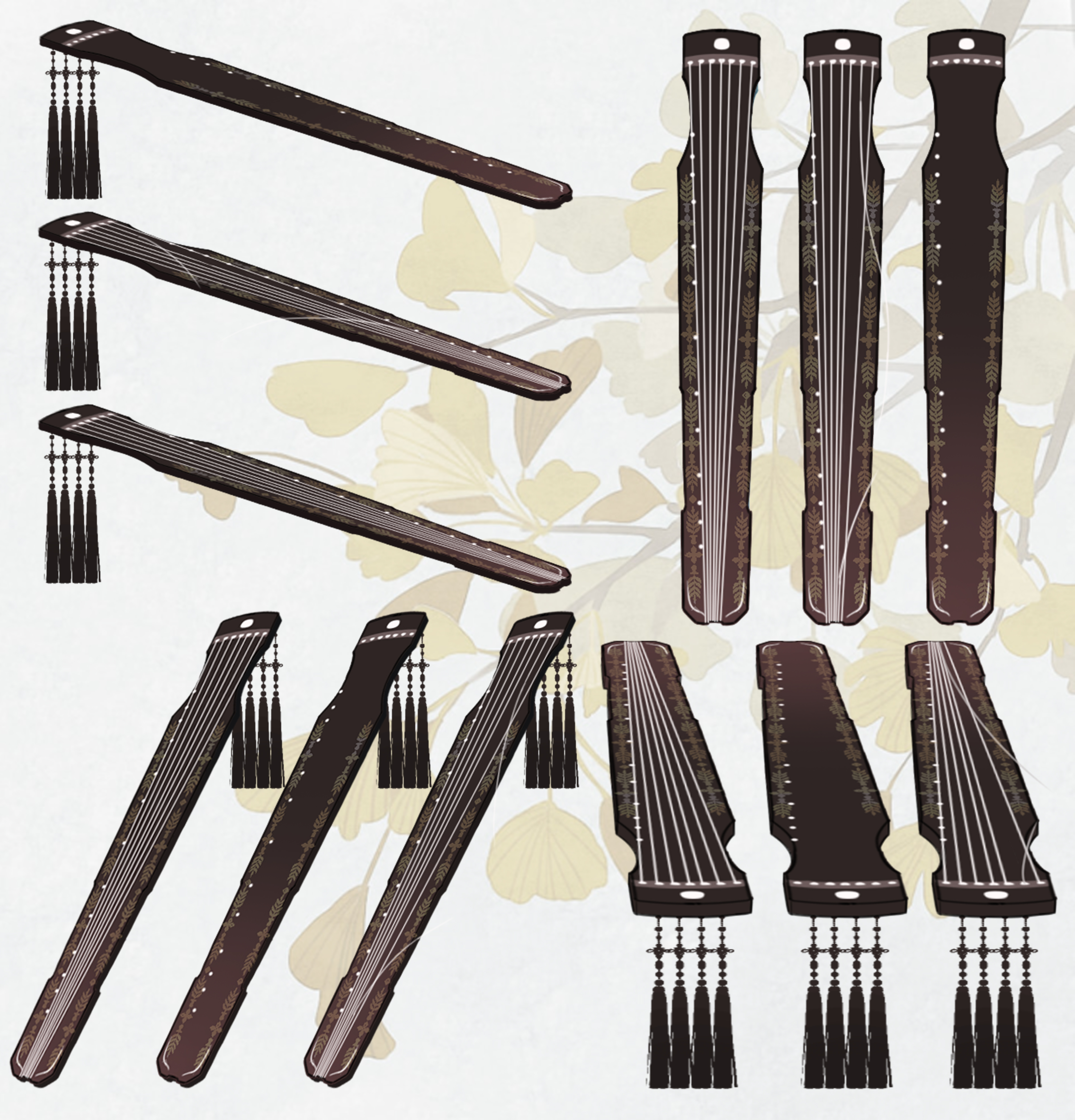 举报 黑色古琴 状态 四个角度 各三个状态 :无弦 ,断线,正常 共12个